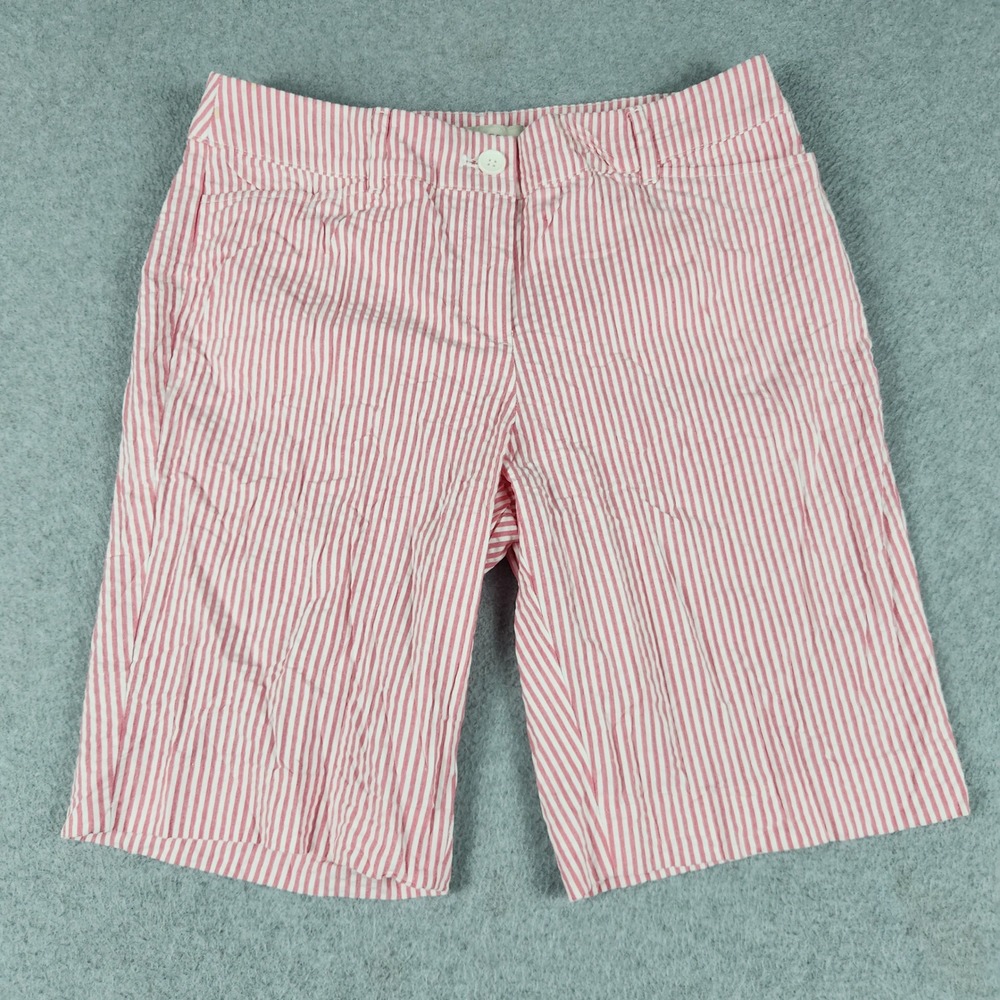 Talbots Bermuda Shorts Womens 6P Pink White Seersucker Striped Cotton Stretch